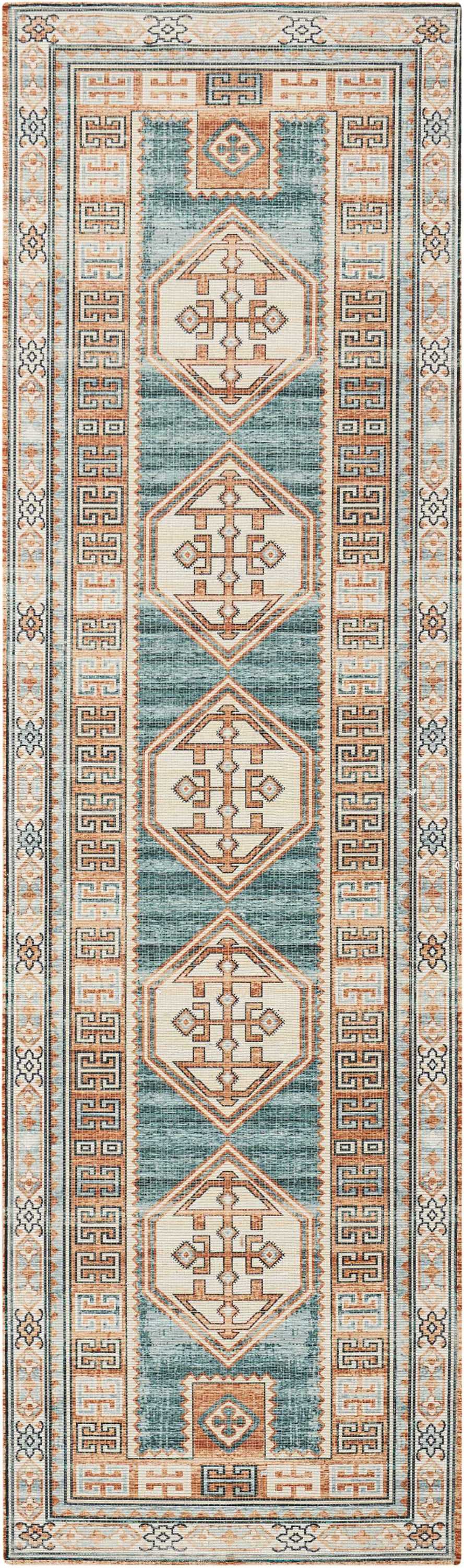 Nourison Madera MAD04 Blue and Beige 8' Runner Flat Weave Hallway Rug