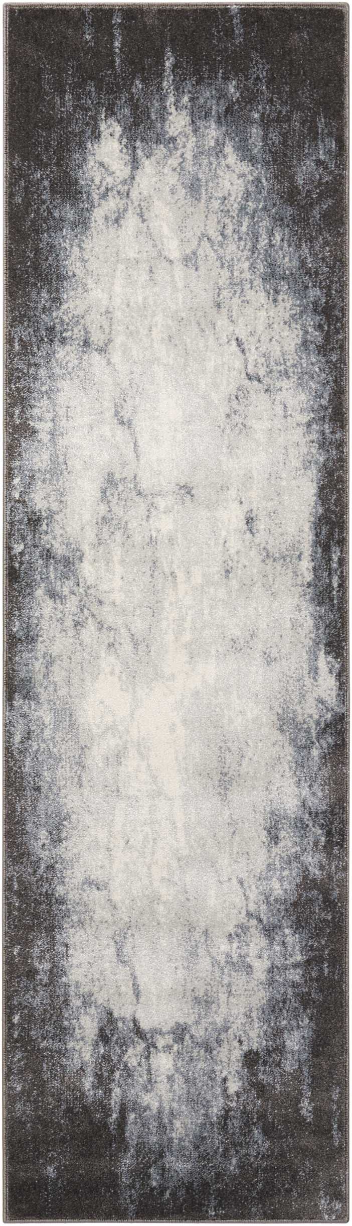 Nourison Maxell MAE01 Grey and White 8' Runner  Hallway Rug