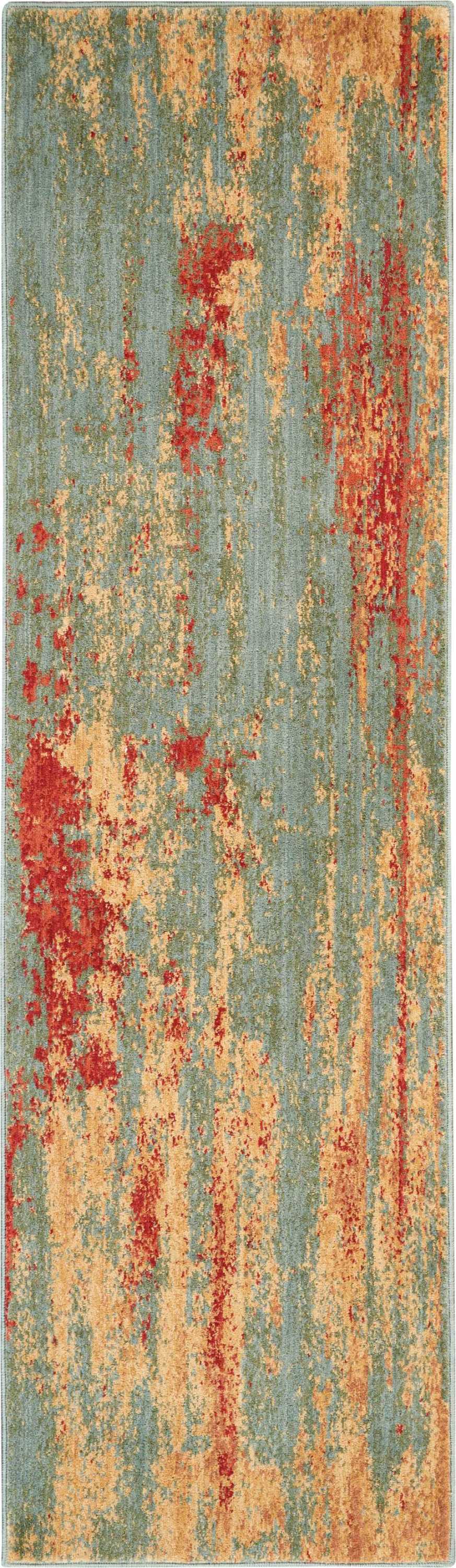 Nourison Somerset ST91 Teal Multicolor 6' Runner  Hallway Rug