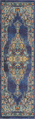 Nourison Passionate PST01 Dark Blue Multicolor 8' Runner  Hallway Rug