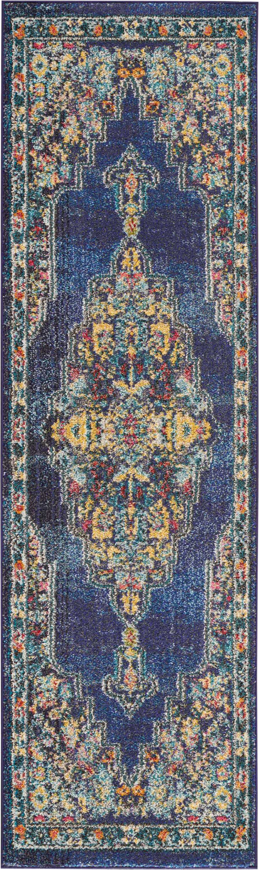 Nourison Passionate PST01 Dark Blue Multicolor 8' Runner  Hallway Rug