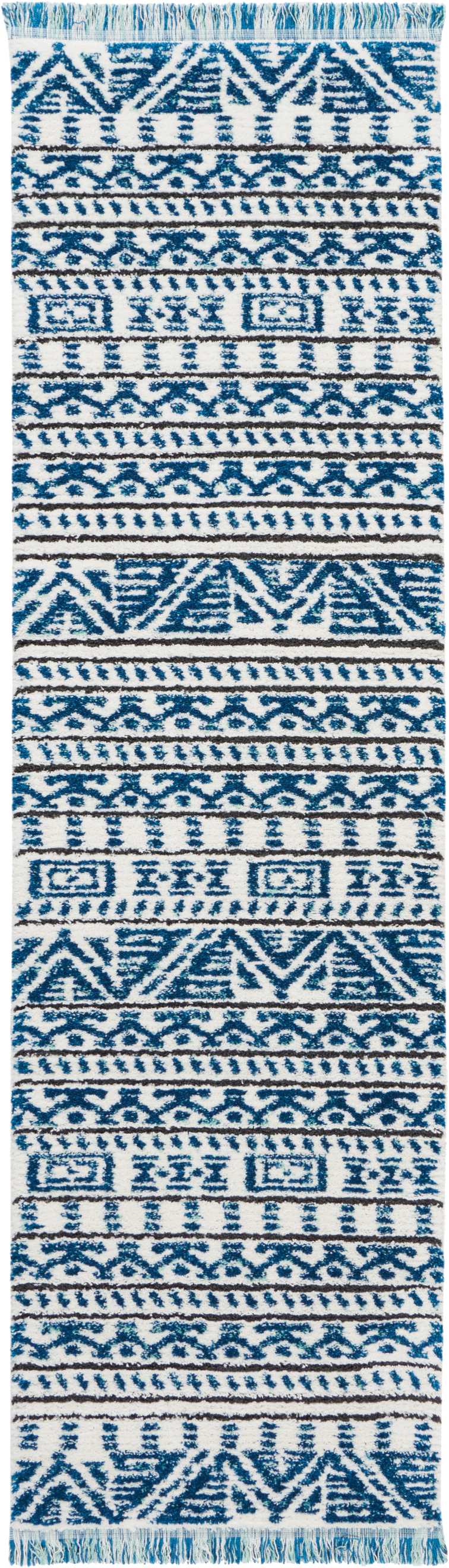 Nourison Kamala DS503 Blue and White 8' Runner  Hallway Rug