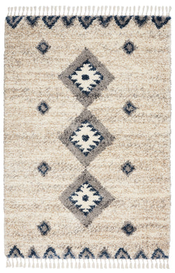 Nourison Oslo Shag OSL03 5'x8' Ivory and Blue Scandinavian Shag Rug