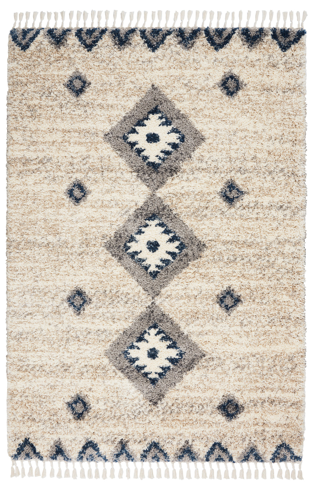 Nourison Oslo Shag OSL03 5'x8' Ivory and Blue Scandinavian Shag Rug