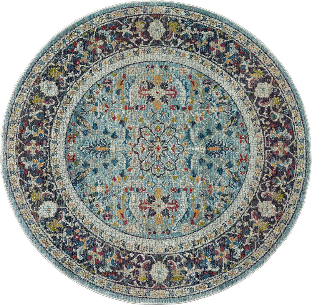 Nourison Ankara Global ANR14 Light Blue Multicolor 4' Round Persian Area Rug