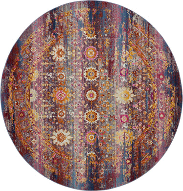 Nourison Vintage Kashan VKA03 Burgundy Multicolor 4' Round Boho Area Rug