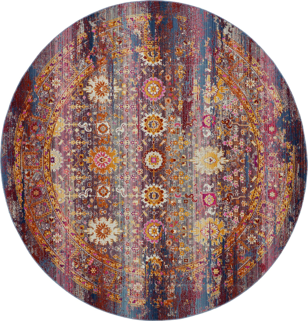 Nourison Vintage Kashan VKA03 Burgundy Multicolor 4' Round Boho Area Rug