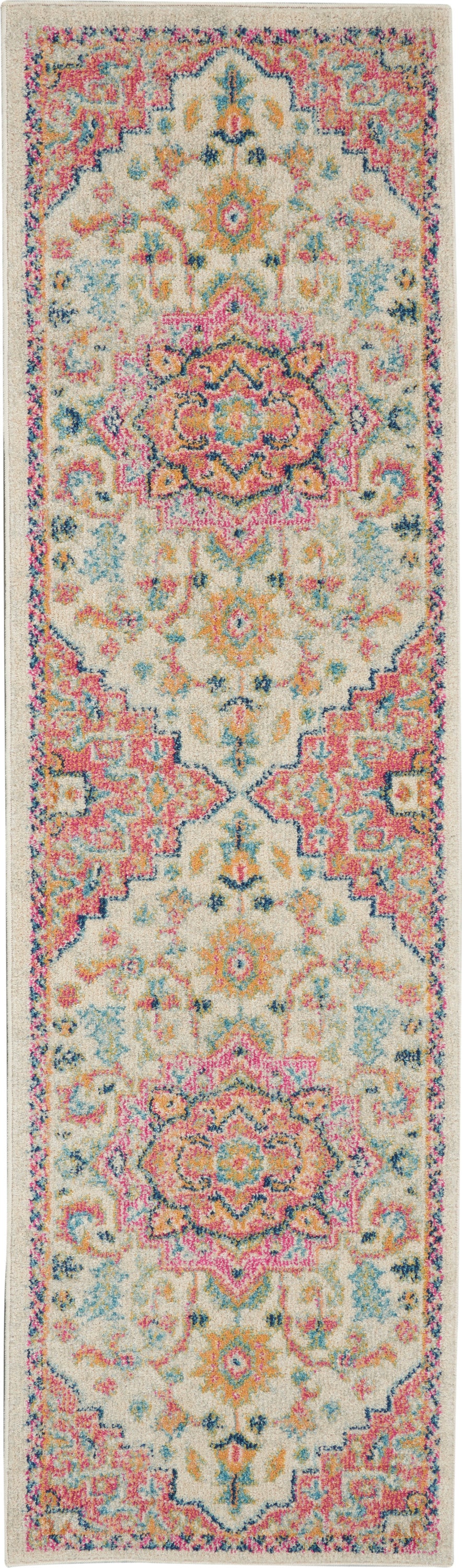 Nourison Passion 8' Runner Ivory, Pink  Bohemian   Area Rug