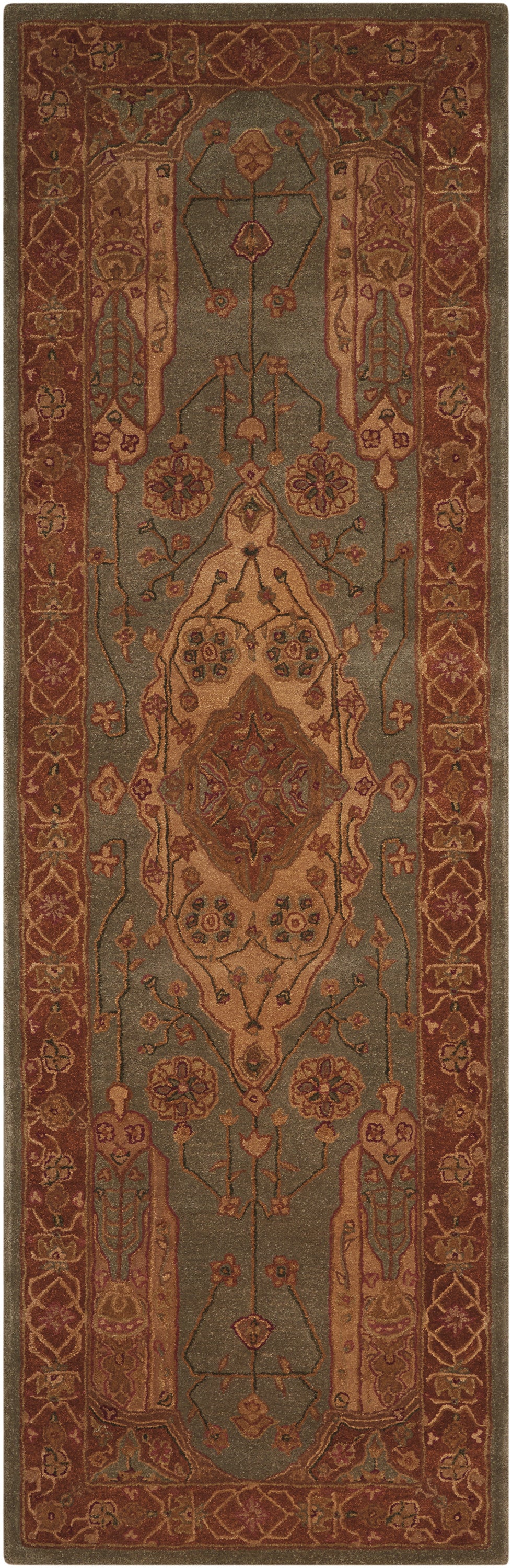 Nourison Heritage Hall HE16 Blue Multicolor 8' Runner  Hallway Rug