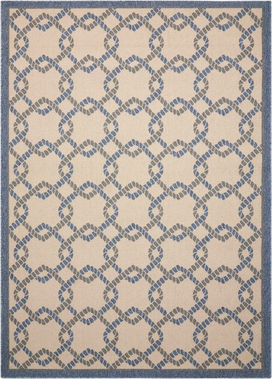 Nourison Caribbean CRB16 Ivory and Blue 8' Runner  Hallway Rug