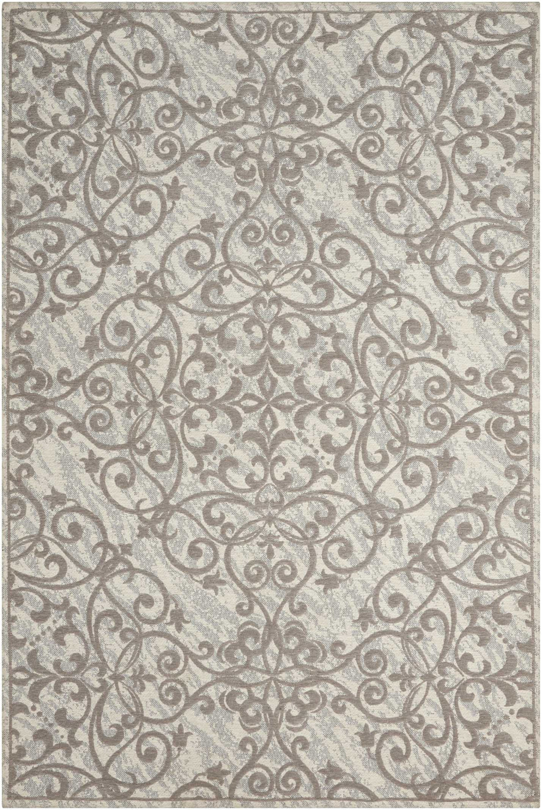 Nourison Damask DAS01 Grey and Ivory 8'x10' Large Flat Rug