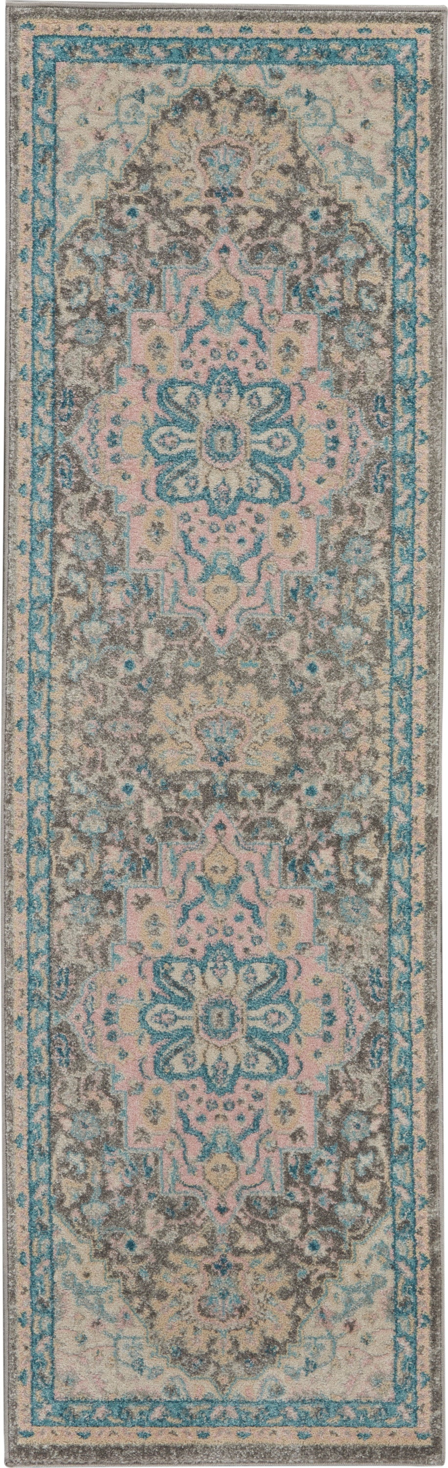 Nourison Tranquil TRA07 Pink and Grey 7' Runner  Hallway Rug