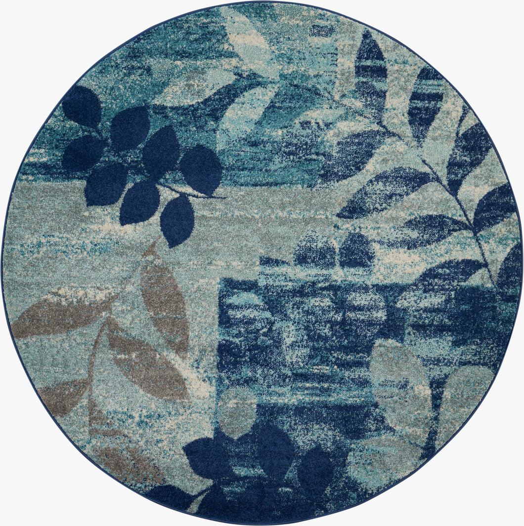 Nourison Tranquil TRA01 Navy Blue 5' Round Modern Area Rug