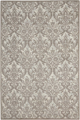 Nourison Damask DAS02 Grey and White 8'x10' Large Flat Rug