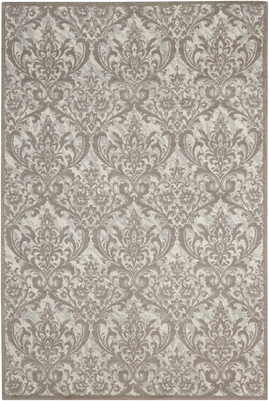 Nourison Damask DAS02 Grey and White 8'x10' Large Flat Rug