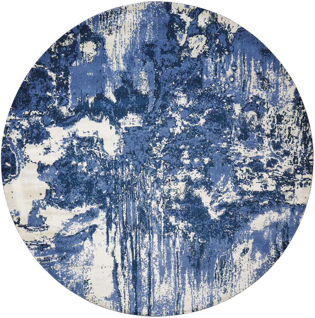 Nourison Twilight TWI24 Blue and White 8' Round Large  Rug