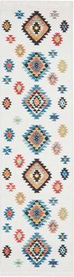 Nourison Navajo NAV07 White 8' Runner  Hallway Rug