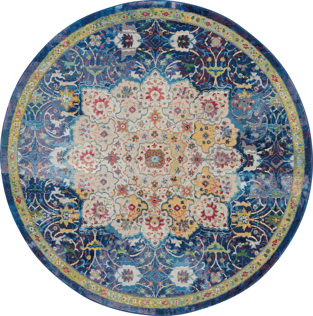 Nourison Ankara Global ANR03 Blue 4' Round Oushak Area Rug