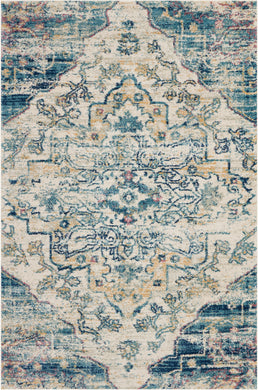 Nourison Fusion FSS13 Blue and Ivory 4'x6' Oushak Area Rug