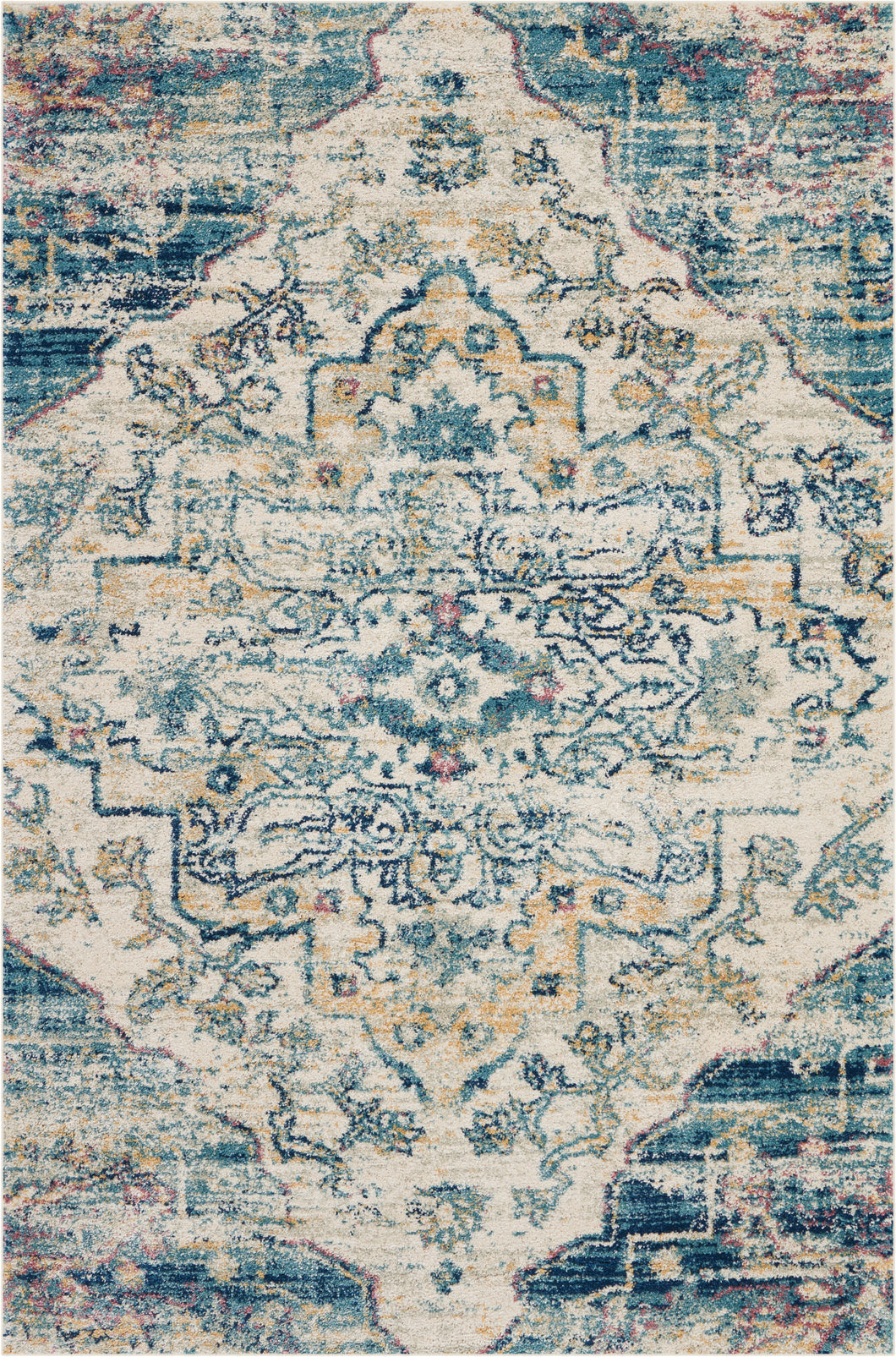 Nourison Fusion FSS13 Blue and Ivory 4'x6' Oushak Area Rug
