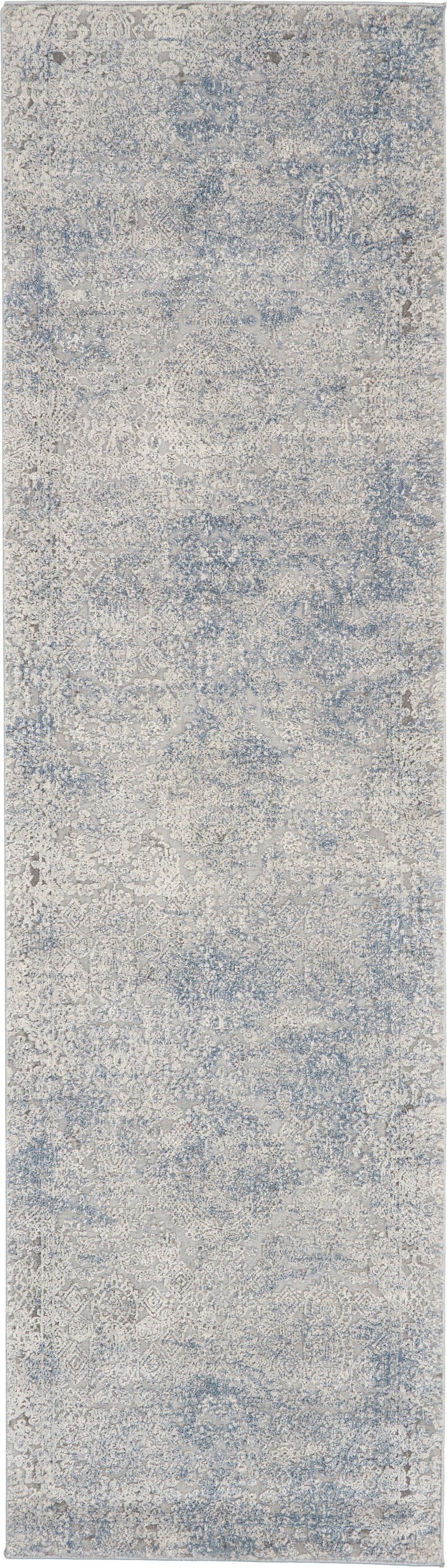 Nourison Rustic Textures RUS09 Ivory and Slate Blue 8' Runner  Hallway Rug