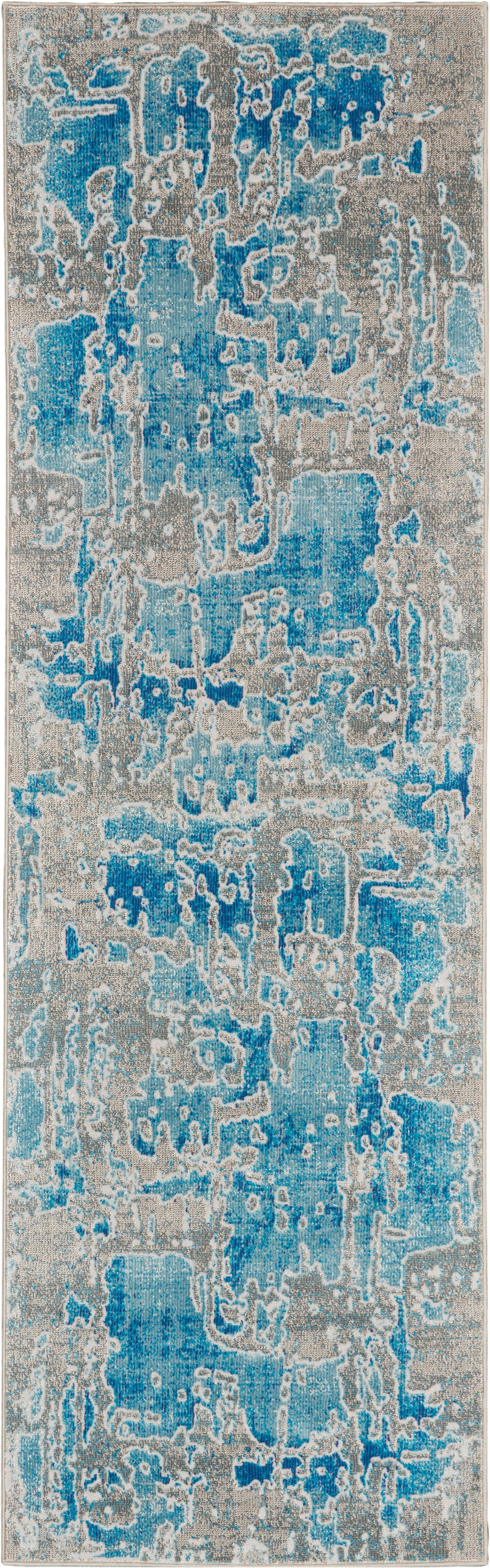 Nourison Radiant RAD06 Blue and Grey 7' Runner Low-pile Hallway Rug