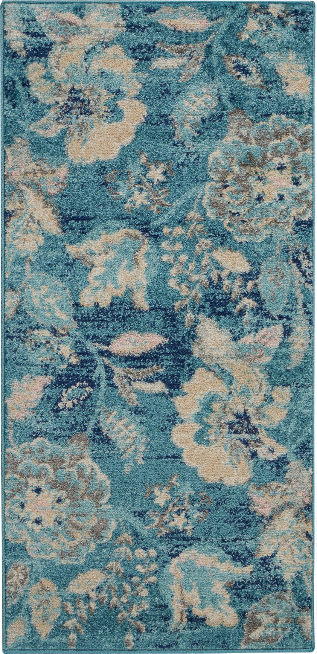 Nourison Tranquil 2'x4' Turquoise Blue and White French Country Small Rug