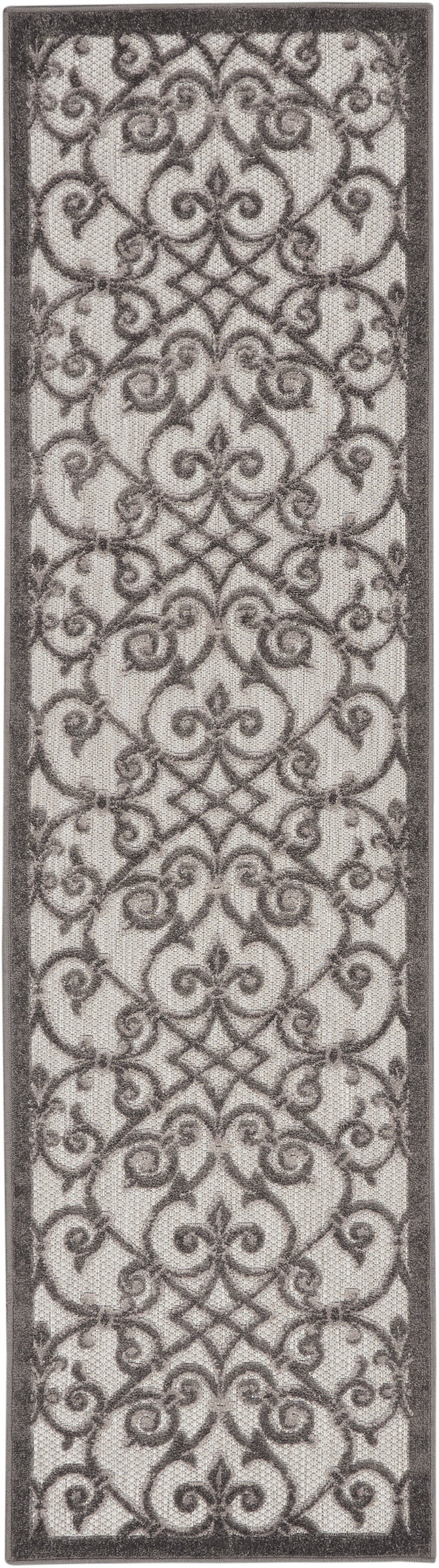 Nourison Aloha 8' Runner Grey Patio  Area Rug