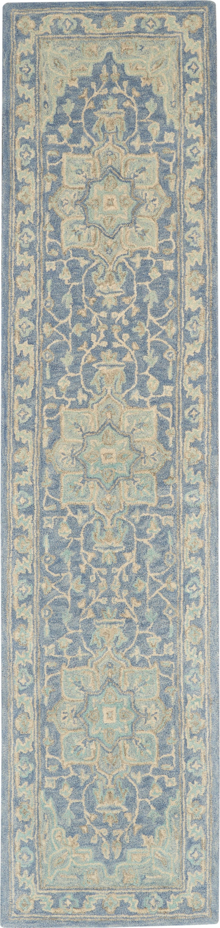 Nourison Jazmine JAZ01 Blue 10' Runner Wool Hallway Rug