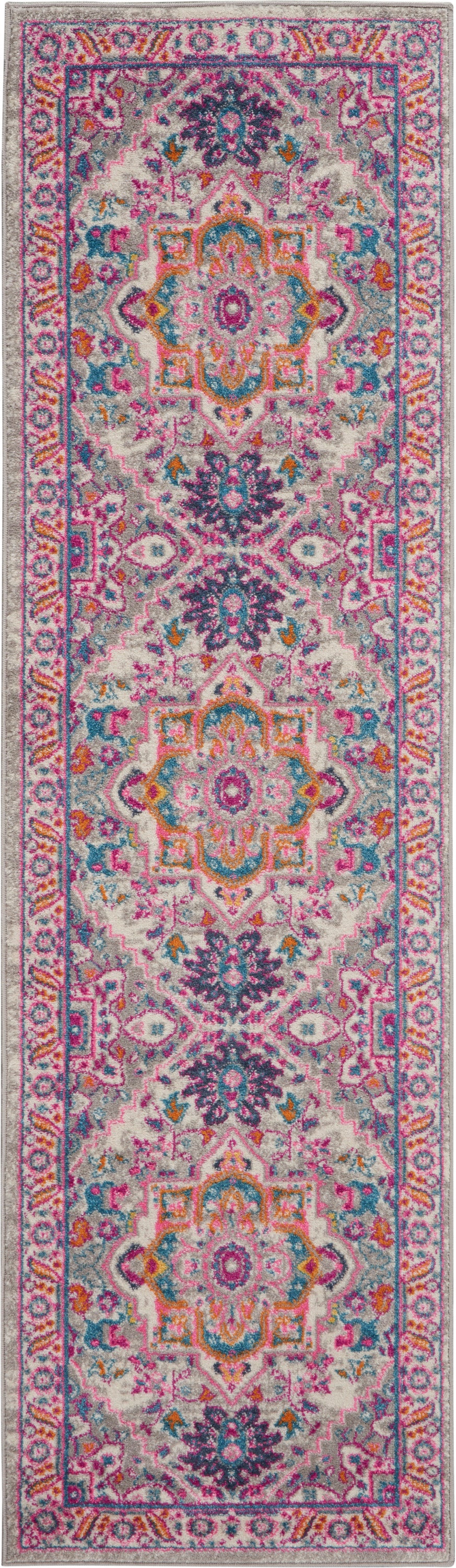Nourison Passion PSN20 Grey and Pink 8' Runner  Hallway Rug