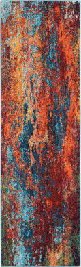 Nourison Celestial CES08 Blue and Red 8' Runner  Hallway Rug