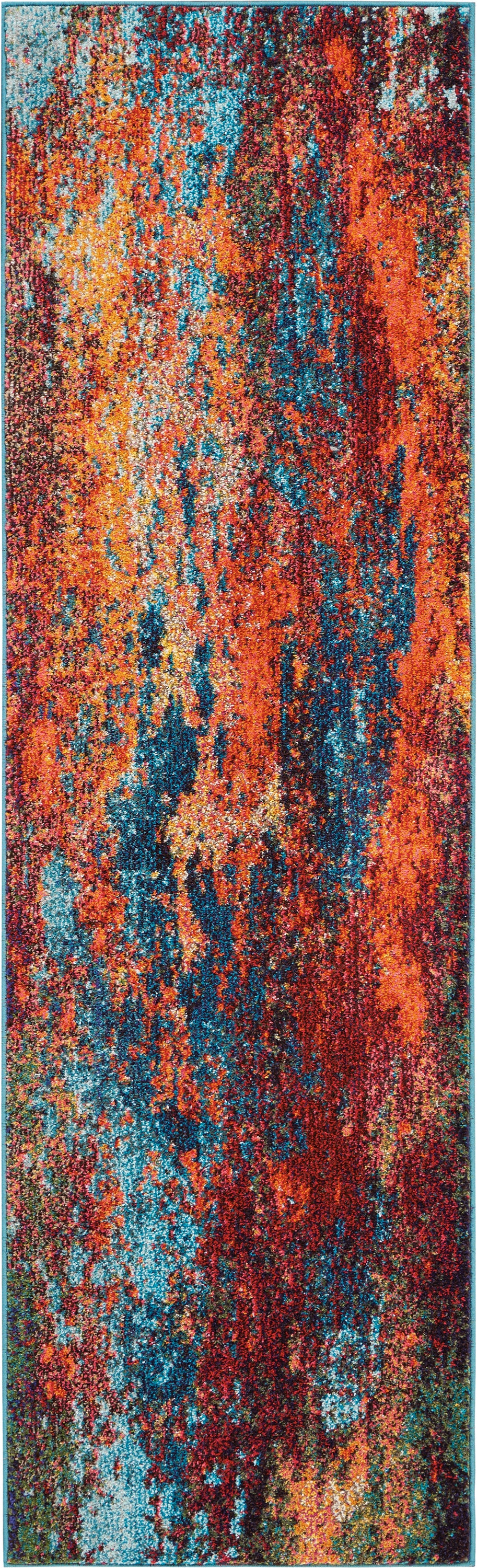 Nourison Celestial CES08 Blue and Red 8' Runner  Hallway Rug