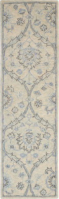Nourison Jazmine JAZ03 Ivory and Blue 8' Runner Wool Hallway Rug